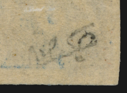 Signatures 25c bleu type 1A bleu foncé_N° 160za_Essai dans la couleur (signature au dos)_Détail